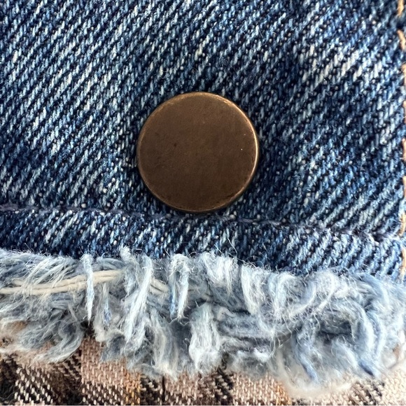 SANDRO PARIS Denim Plaid Hybrid Jacket Cropped  Shacket Trucker Coat Overshoot - Picture 7 of 12